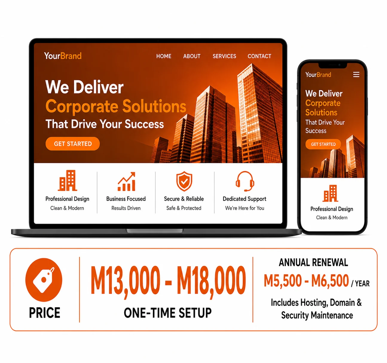 Corporate website displayed on laptop and mobile