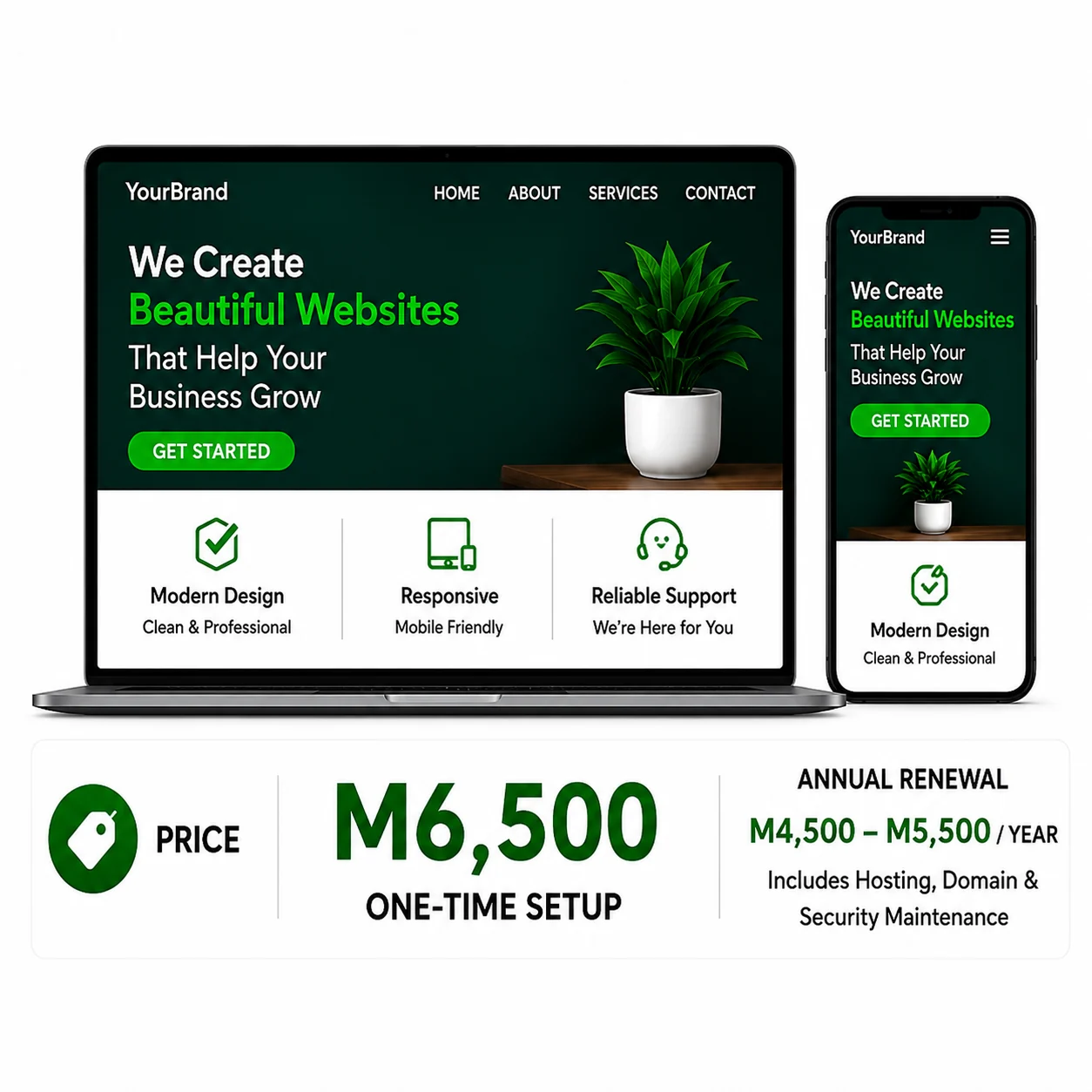 Starter website displayed on laptop and mobile